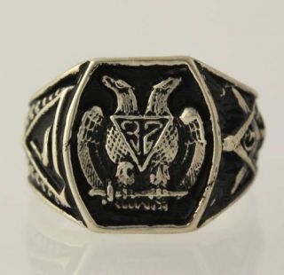 Scottish Rite Ring - Sterling Silver Antiqued Masonic Collect 32nd Degree