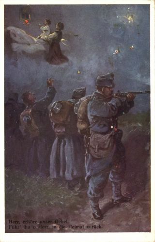 Wwi German Soldiers On Battlefield Praying Nigh View Artist Rendering