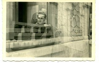 Double Exposure Man In Window Unusual Strange Abstract Vintage 1920 