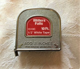 Vintage Millers Falls No.  1510c 10 Ft.  Measuring Tape - 1/2 " White Tape - Euc