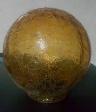 Vintage Mid Century Amber Orange Crackle Glass Globe Shade For Lamp Light