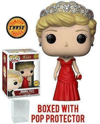 Funko Pop Royals: Diana Princess Of Wales Red Dress Chase Variant,  Pop Box Pro