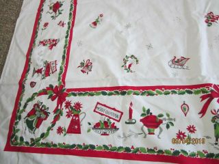 Vintage Bark Christmas Tablecloth 57x78 Christmas Scenes On White Background