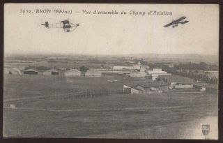 1915 Postcard Bron France Airport Airfield Vue D 