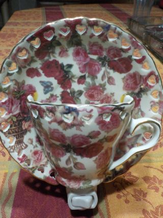 Night Lite Formalities By Baum Bros China Cup & Saucer Rose Pattern