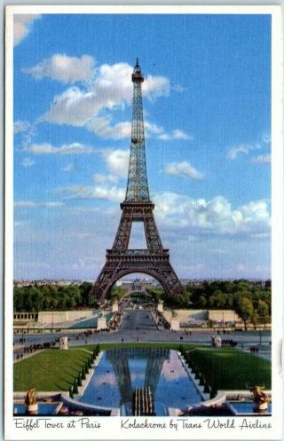 1950s Twa Trans World Airlines Adv.  Postcard " Eiffel Tower At Paris "