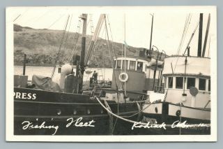 Fishing Fleet Kodiak Alaska Rppc Rare Vintage Photo Postcard Boats 1940s