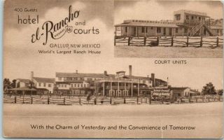 Gallup,  Mexico Route 66 Postcard Hotel El Rancho & Courts Roadside 1946