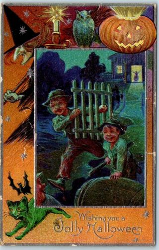 Vintage Nash Series 4 Postcard " Wishing You A Jolly Halloween " Boys / Gate 1911