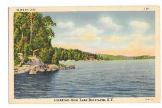Vintage Postcard Greetings From Lake Bonaparte Ny Pm 1939 Ct Inland Lake Scenes
