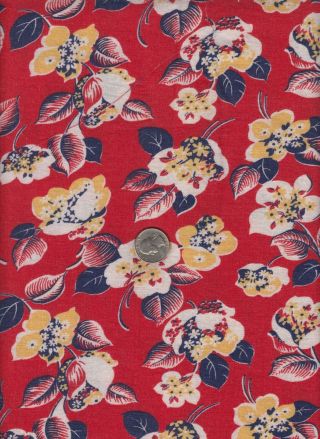 Vintage Feedsack Red Navy Yellow White Floral Feed Sack Quilt Sewing Fabric