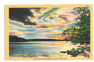 Vintage Postcard Greetings From Kenoza Lake York Linen Era Colourpicture
