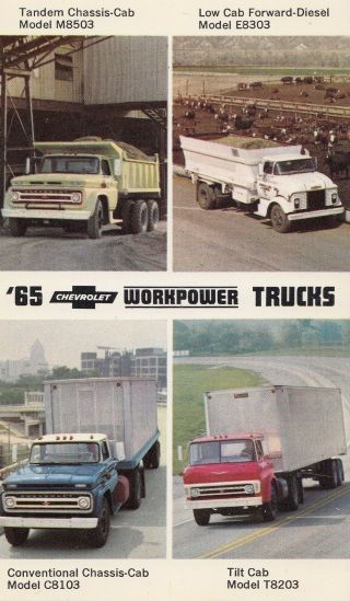 1965 Chevrolet Workpower Trucks General Motors Multiview Advertising Postcard