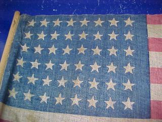 2 Early 20thc US 48 STAR Parade FLAGS Linen Gauze Material on Sticks 3