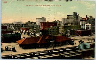 Oklahoma City Okc Postcard " The Sky Line " Railroad Train Depot View 1913 Cancel