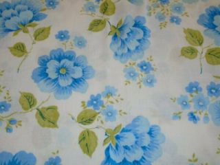 Vintage 100 Cotton Blue Cottage Chic Floral Twin 3/4 Size Flat Sheet Vgc