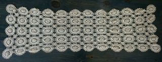 Vintage Antique Crochet Lace Table Runner 64x21 Cream Ivory Off White