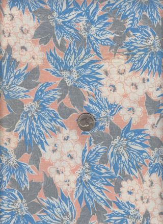Vintage Feedsack Blue Peach Gray Floral Feed Sack Quilt Sewing Fabric