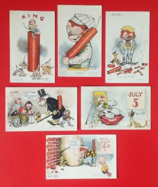 A/s Gene Carr Fourth Of July Postcards - Set Of 6 - Rotograph Series 219 - Comical