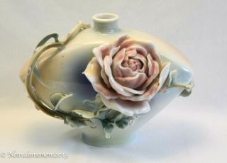 Franz Porcelain Rose Flower Scupltured Porcelain Vase Retired Fz00489