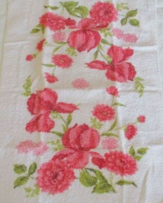 Vintage Mid Century Cannon Pink Floral Hand Towel