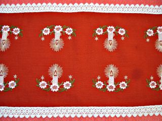 Vintage Christmas Decoration Candles Embroidery Red Pink Table Runner:16 " X36 "