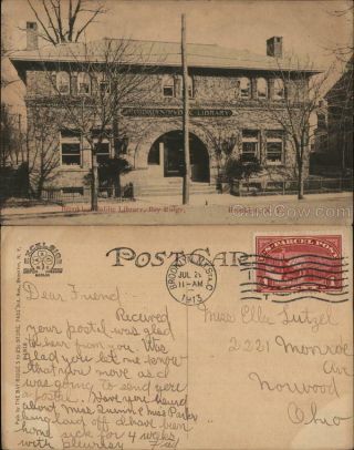 1913 Brooklyn Public Library,  Bay Ridge Kings County York Postcard 1c Stamp