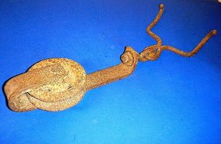 Antique Cast Iron Butcher ' s Hanging Double Meat Hook on Trolley - Industrial 3