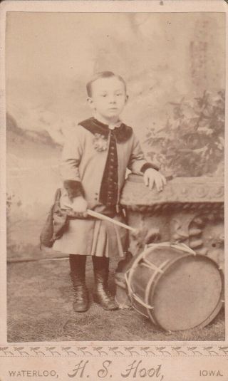 Cdv Boy In Victorian Dress Corsage,  Holding Drum Sticks,  Large Drum,  Waterloo,  Oh