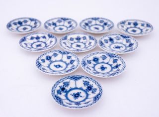 10 Small Dishes 504 - Blue Fluted - Half Lace - Royal Copenhagen - 1st Quality