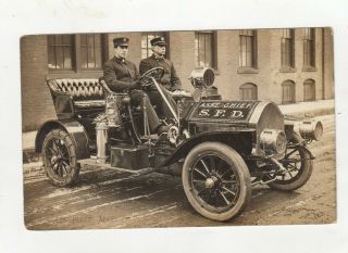 Rppc Two Firemen In The Asst.  Chief Car At Springfield Ma
