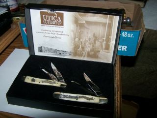 Utica Cutlery Pocket Knife Kutmaster 100 Year Anniversary 2 Scrimshaw Trappers
