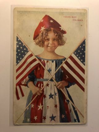 Usa Patriotic Young Miss Columbia 1909 With Franklin 1 Cent Stamp