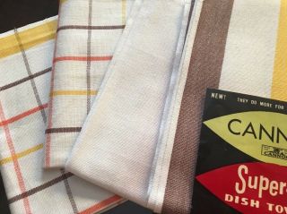 Estate Made In Usa Cannon Linen Kitchen Towel 4 Pc Yellow Brown Red Stripes