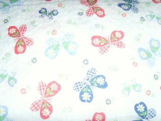 60x44 " Fabric Material Butterfly Red White Blue Vintage Vtg Seersucker Daisy