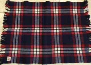Vintage Lap Blanket,  Wool,  Woven,  Curvon,  England,  Navy Blue,  Red,  Ivory