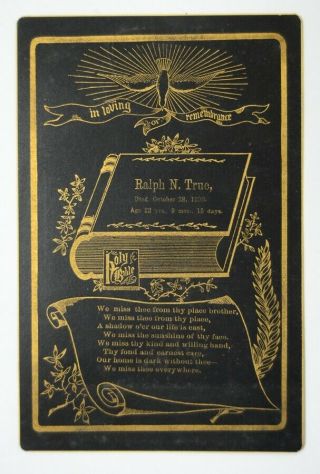 1890 Funeral Mourning Cabinet Card Ralph N True 23yo Greenfield In Antique Vtg