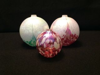 3 Hand Blown Art Glass Ball Oil Candle Lamp Vintage