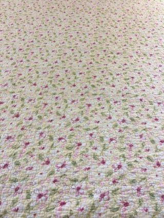 French Country Yellow & Green Floral Stripes Reversible Quilt 91 " X 85 "