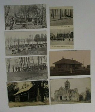7 Antique Cassopolis Michigan Postcards Mcrr Train Station Real Photo Log Cabin