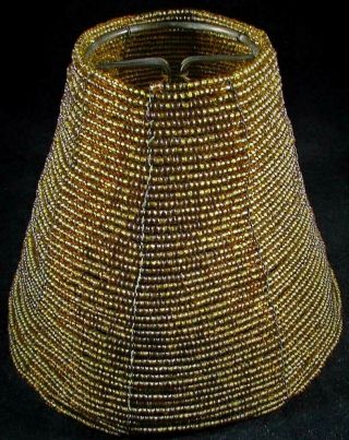 Vintage Amber Glass Seed Beaded Clip On Lamp Shade 6 3/4 " Diameter X 5 1/2 " High