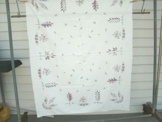 Vintage Tablecloth Lavender Flower/leave Print On White 66 X 50 "