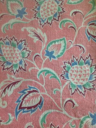 Vintage Feed Sack Blue Green White Floral On Pink 36 By 41.  5 "