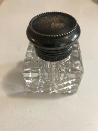 Vintage Period Glass Inkwell With Sterling Silver Top