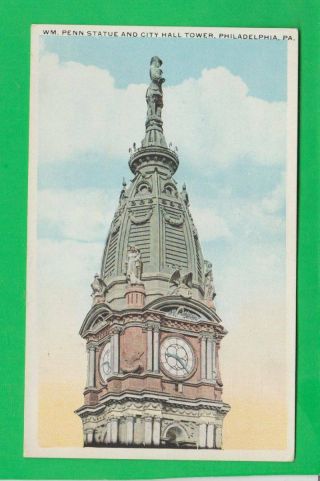 Postcard William Penn Statue In City Hall Tower Philadelphia Vintage 6747