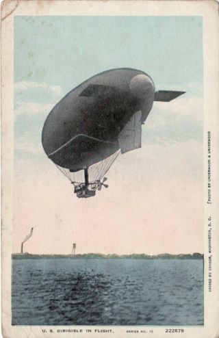 U.  S.  Dirigible In Flight.  Passed By Censor,  Washington D.  C.  - Old Postcard