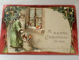 1905 Hold To Light Christmas Postcard - Santa Claus In Green Robe