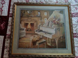 Homco Home Interior Picture Elegant White Piano 28 1/2 " X 31 1/2 " Euc