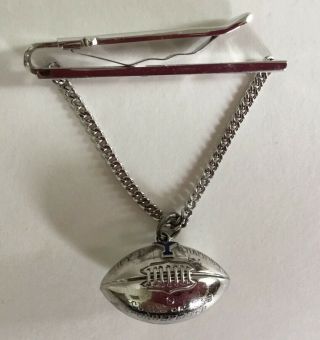 Vtg Sterling Tie Clip 1969 Yale Football Champion - With A Hanging Football Charm
