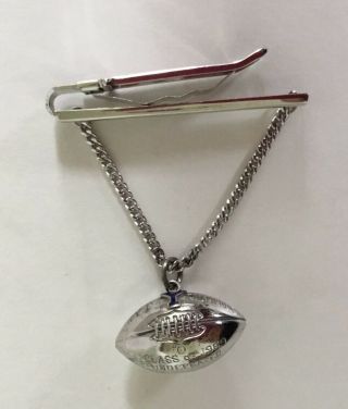 VTG STERLING TIE CLIP 1969 YALE FOOTBALL CHAMPION - WITH A HANGING FOOTBALL CHARM 7